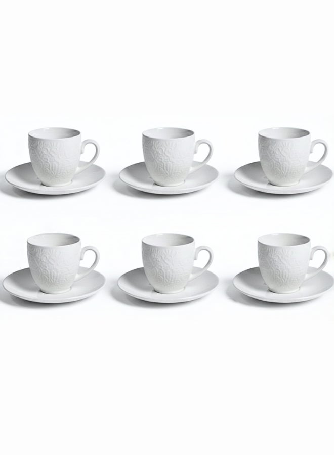 Feelings Elegant Ceramic Coffee Cup & Saucer Set – 12 pieces, includes 6 x 85ml Ceramic Cups + 6 Ceramic saucers | Classic Coffee Tea Serving set - Image 1